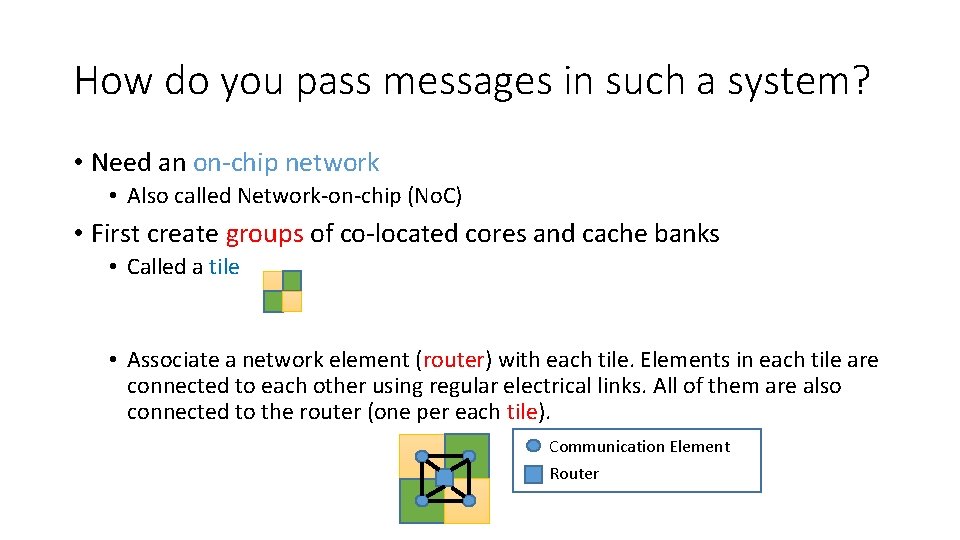 How do you pass messages in such a system? • Need an on-chip network