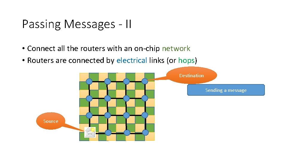 Passing Messages - II • Connect all the routers with an on-chip network •