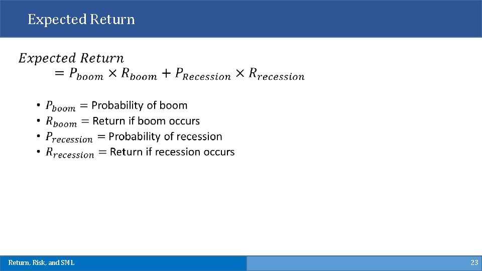 Expected Return, Risk, and SML 23 