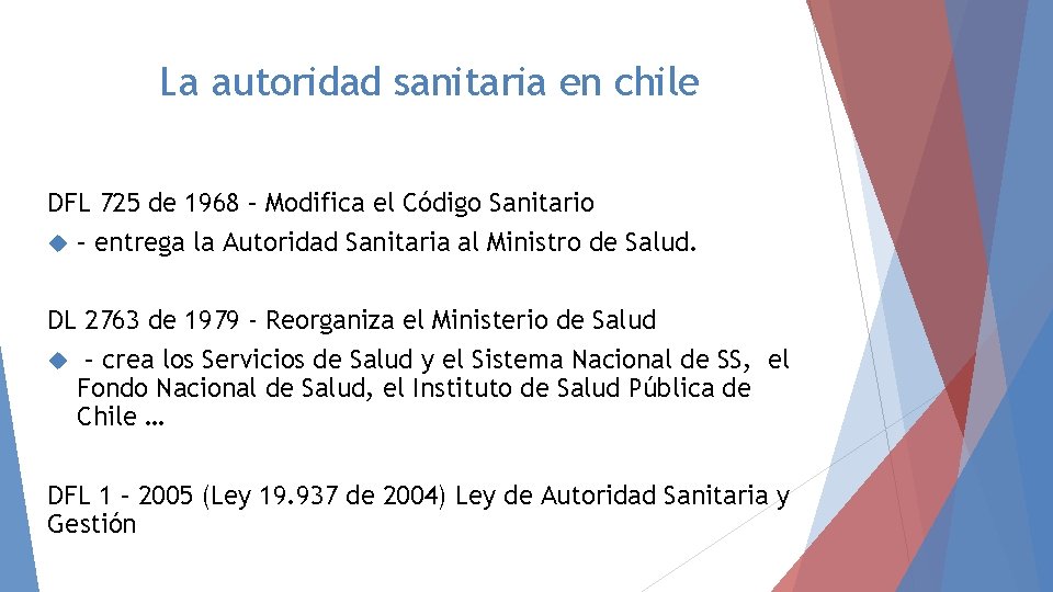 La autoridad sanitaria en chile DFL 725 de 1968 – Modifica el Código Sanitario