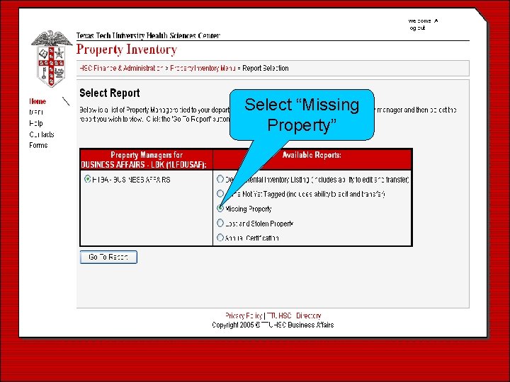 Select “Missing Property” 