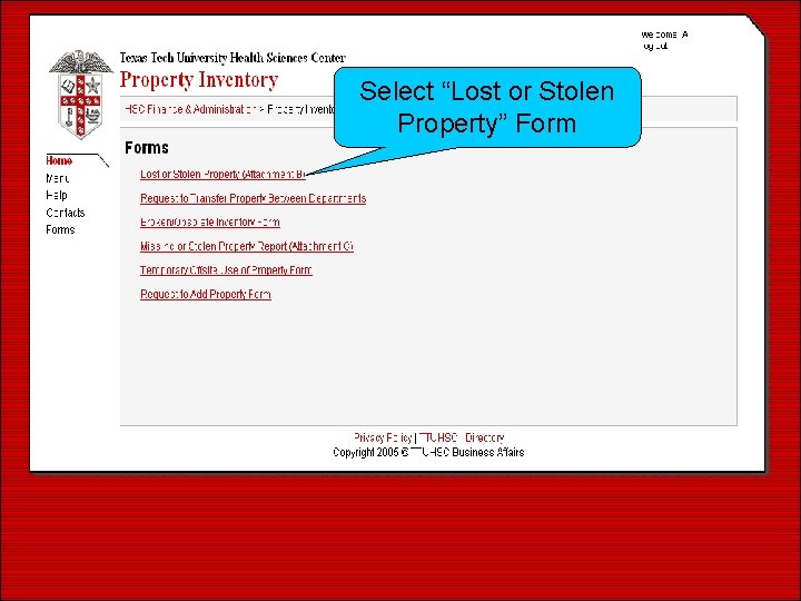 Select “Lost or Stolen Property” Form 