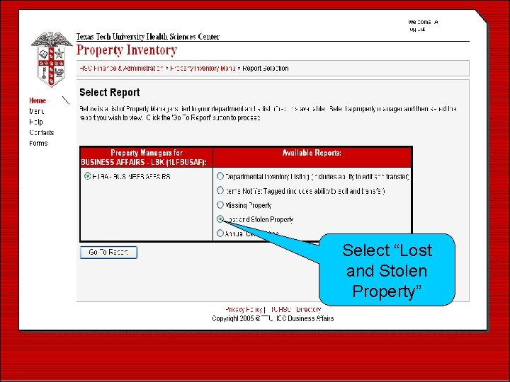 Select “Lost and Stolen Property” 