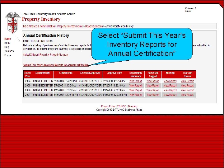 Select “Submit This Year’s Inventory Reports for Annual Certification” 