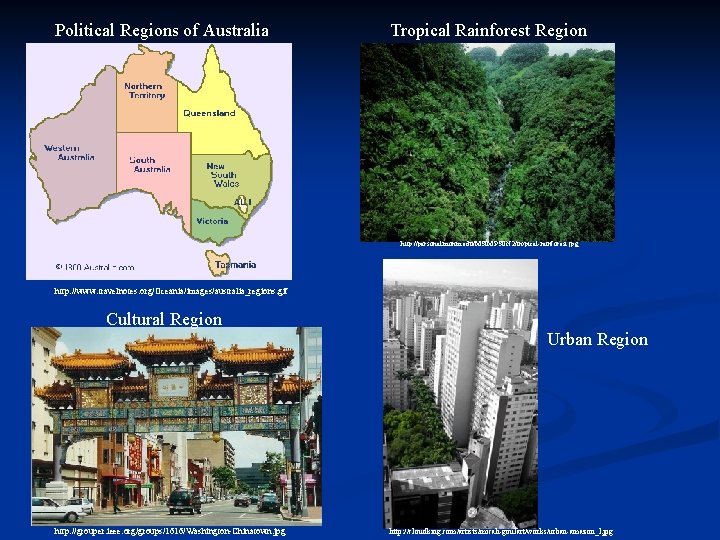 Political Regions of Australia Tropical Rainforest Region http: //www. blueplanetbiomes. org/images/dry_desert. jpg http: //personal.