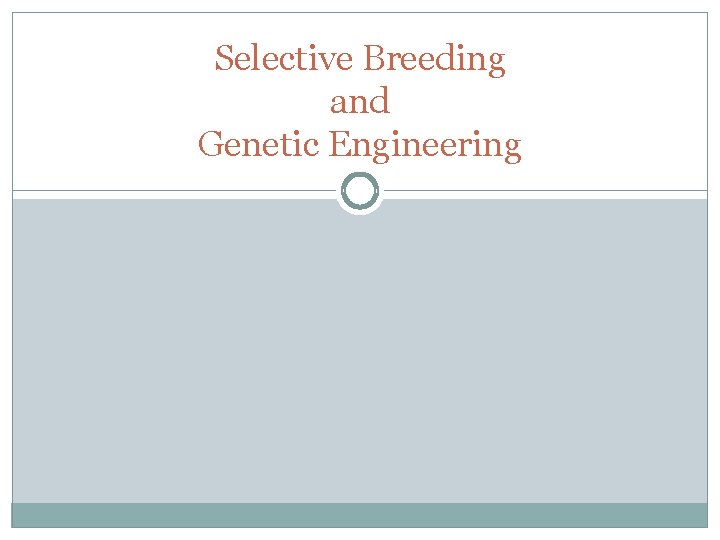 Selective Breeding and Genetic Engineering 