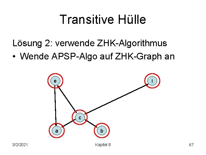 Transitive Hülle Lösung 2: verwende ZHK-Algorithmus • Wende APSP-Algo auf ZHK-Graph an e i