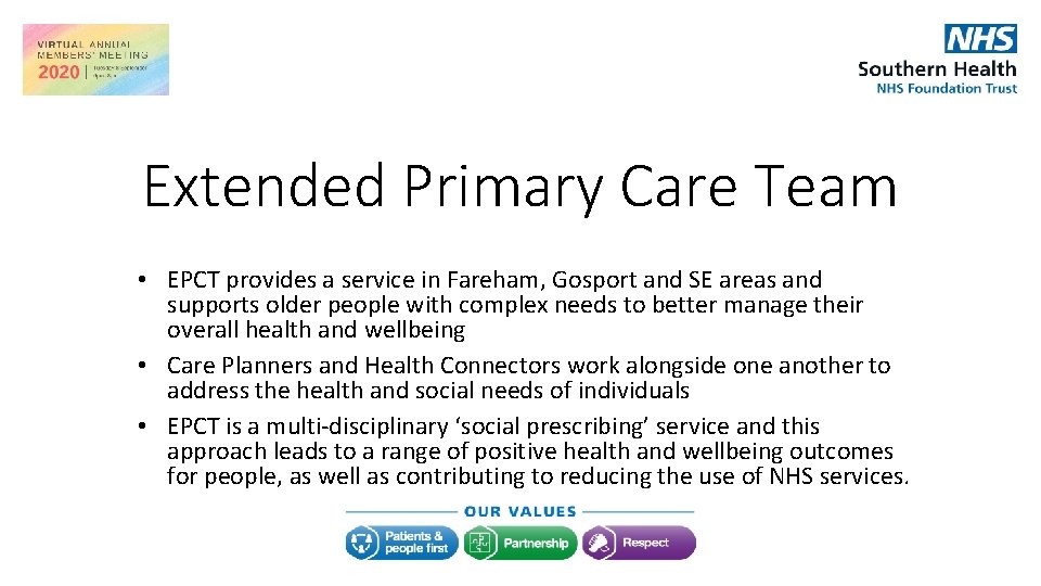 Extended Primary Care Team • EPCT provides a service in Fareham, Gosport and SE