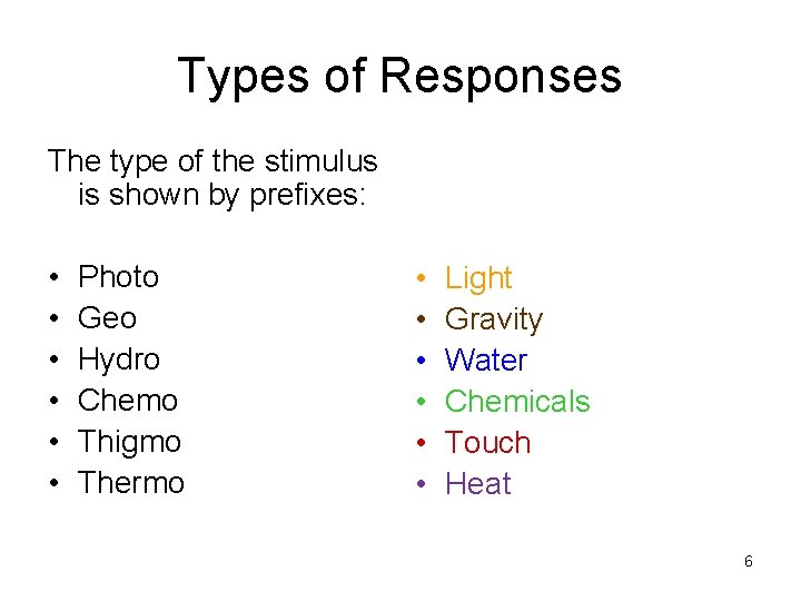 Types of Responses The type of the stimulus is shown by prefixes: • •