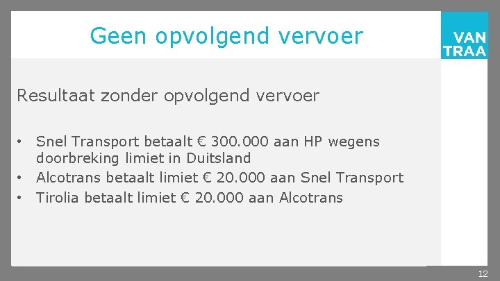 Geen opvolgend vervoer Resultaat zonder opvolgend vervoer • • • Snel Transport betaalt €