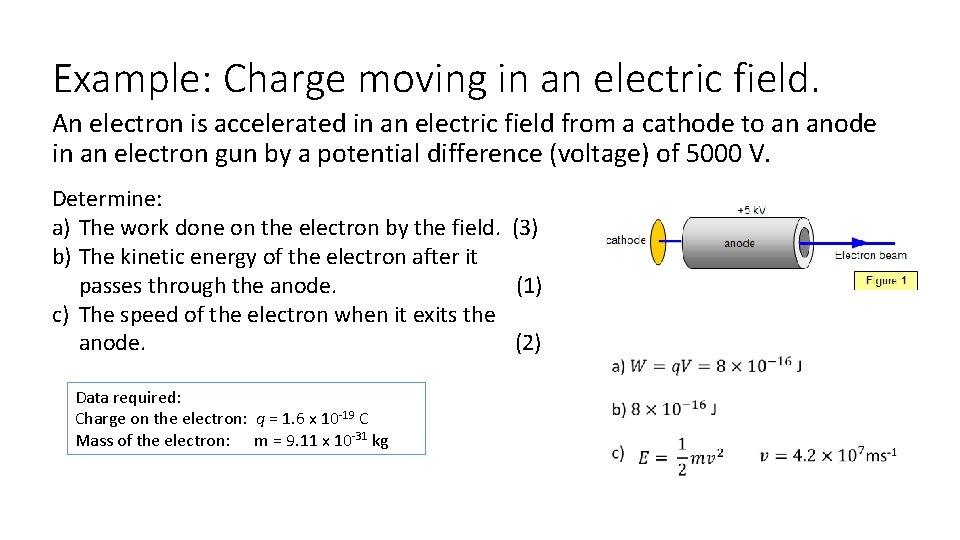 Example: Charge moving in an electric field. An electron is accelerated in an electric