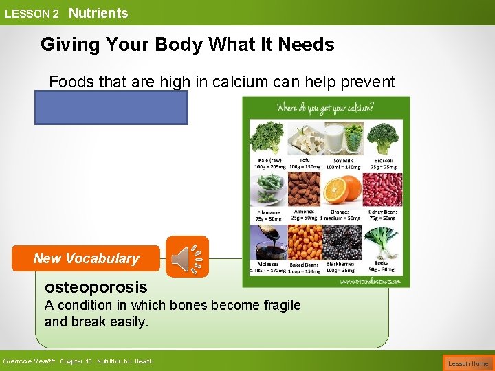 LESSON 2 Nutrients Giving Your Body What It Needs Foods that are high in