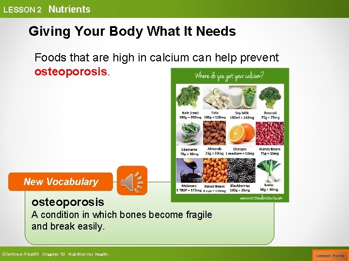 LESSON 2 Nutrients Giving Your Body What It Needs Foods that are high in