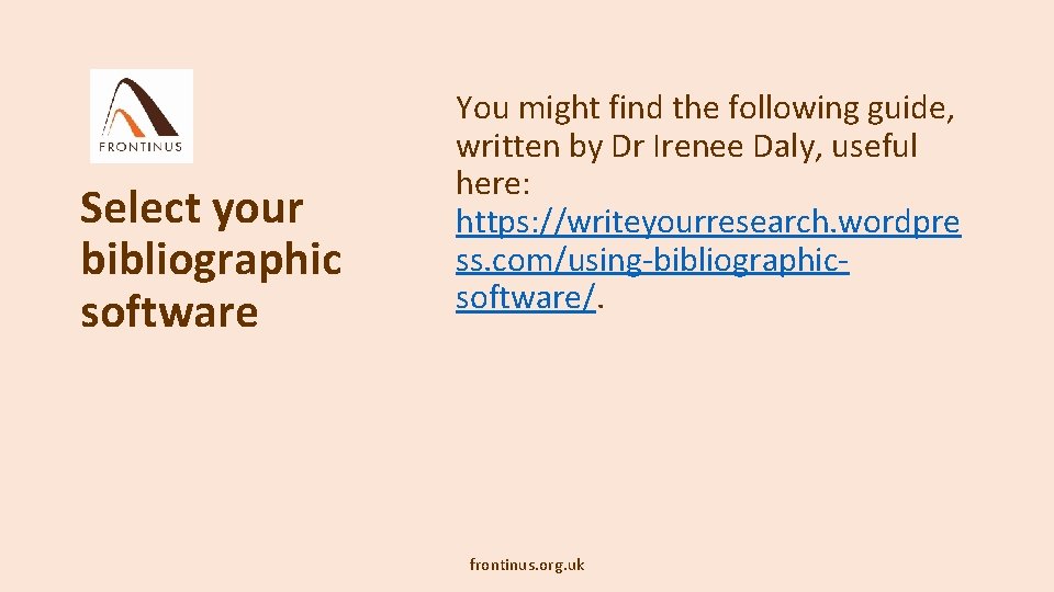 Select your bibliographic software You might find the following guide, written by Dr Irenee