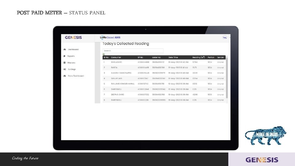 POST PAID METER – STATUS PANEL Coding the Future 