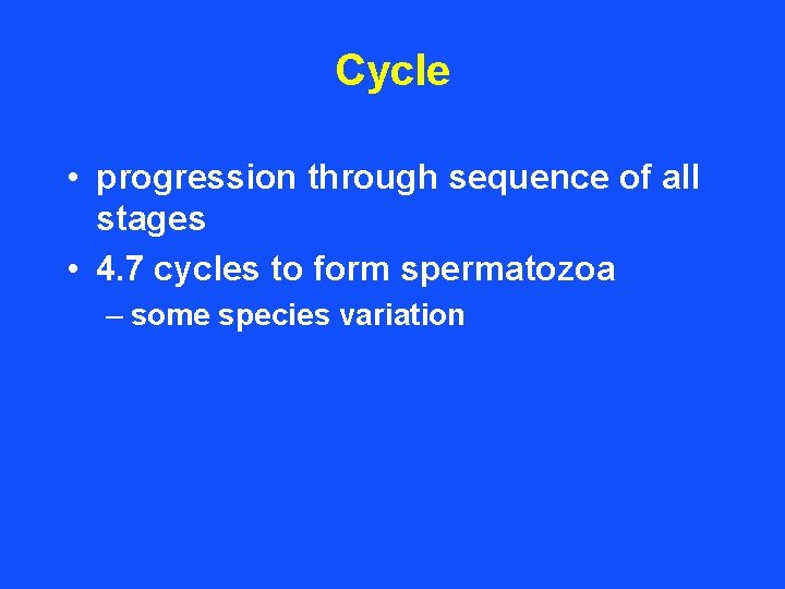 Cycle • progression through sequence of all stages • 4. 7 cycles to form