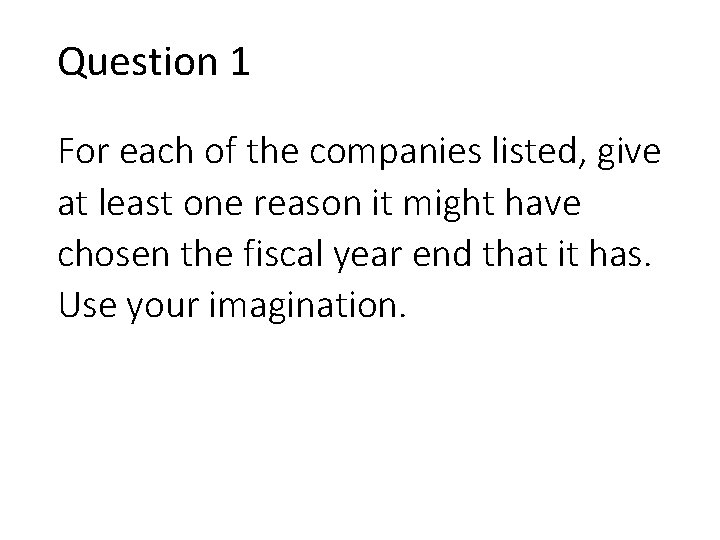 Question 1 For each of the companies listed, give at least one reason it