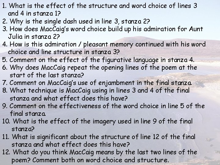 1. What is the effect of the structure and word choice of lines 3