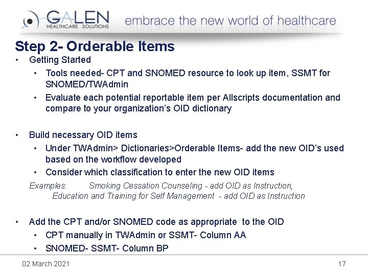 Step 2 - Orderable Items • Getting Started • Tools needed- CPT and SNOMED