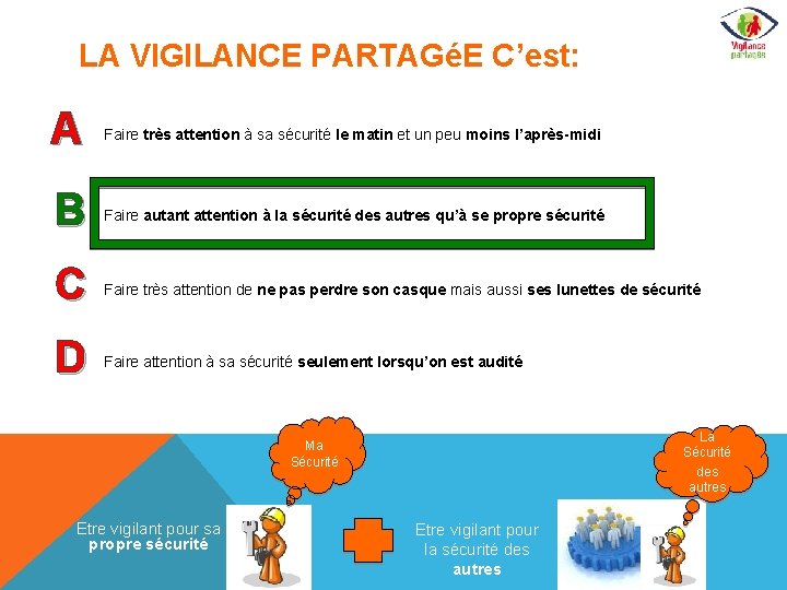 LA VIGILANCE PARTAGéE C’est: A Faire très attention à sa sécurité le matin et