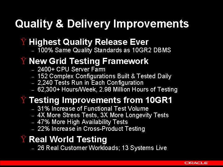 Quality & Delivery Improvements Ÿ Highest Quality Release Ever – 100% Same Quality Standards