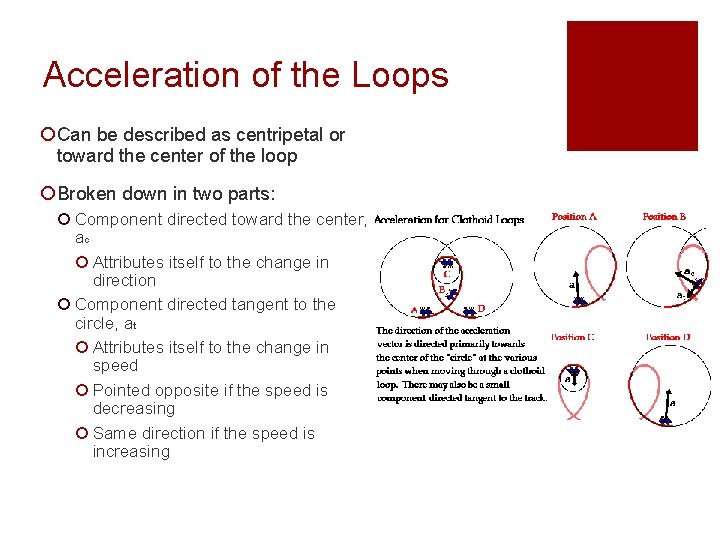 Acceleration of the Loops ¡ Can be described as centripetal or toward the center