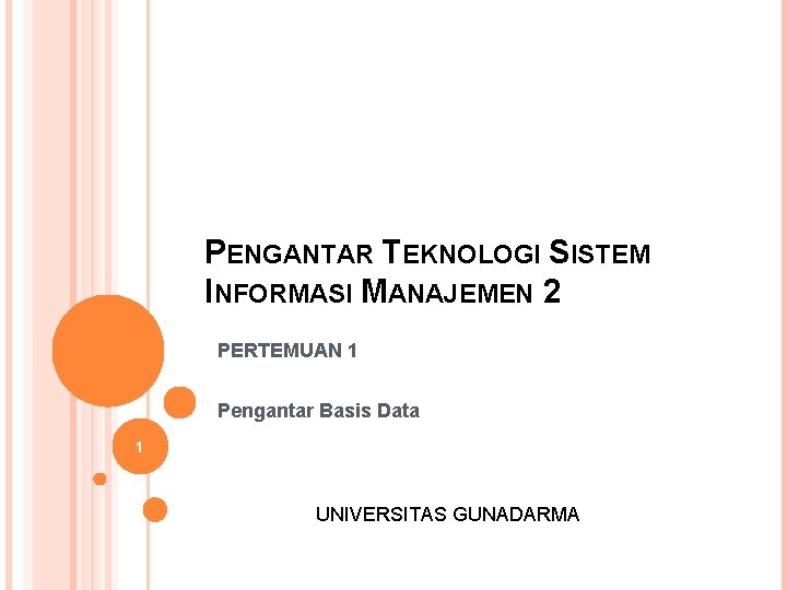 PENGANTAR TEKNOLOGI SISTEM INFORMASI MANAJEMEN 2 PERTEMUAN 1 Pengantar Basis Data 1 UNIVERSITAS GUNADARMA