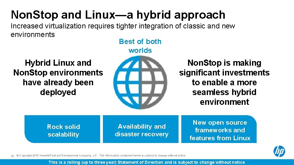Non. Stop and Linux—a hybrid approach Increased virtualization requires tighter integration of classic and