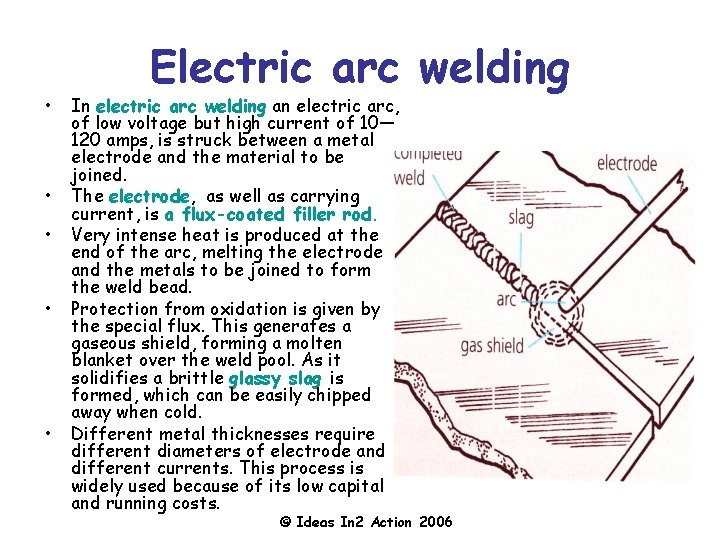  • • • Electric arc welding In electric arc welding an electric arc,