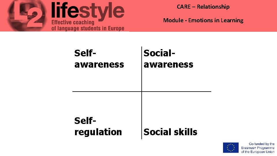 CARE – Relationship Module - Emotions in Learning Selfawareness Socialawareness Selfregulation Social skills 