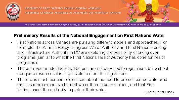 Preliminary Results of the National Engagement on First Nations Water • • • First