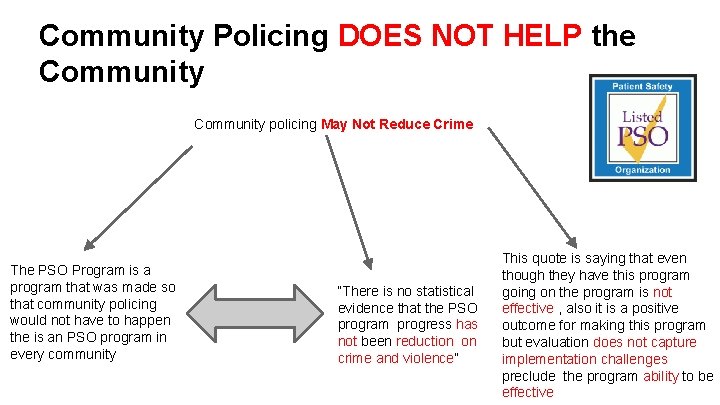 Community Policing DOES NOT HELP the Community policing May Not Reduce Crime The PSO