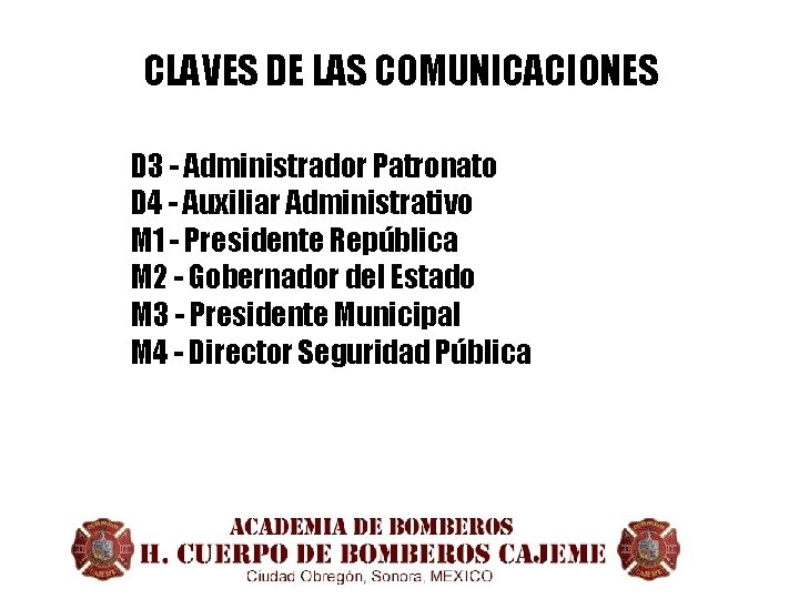 CLAVES DE LAS COMUNICACIONES D 3 - Administrador Patronato D 4 - Auxiliar Administrativo