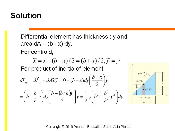 Solution Differential element has thickness dy and area d. A = (b - x)