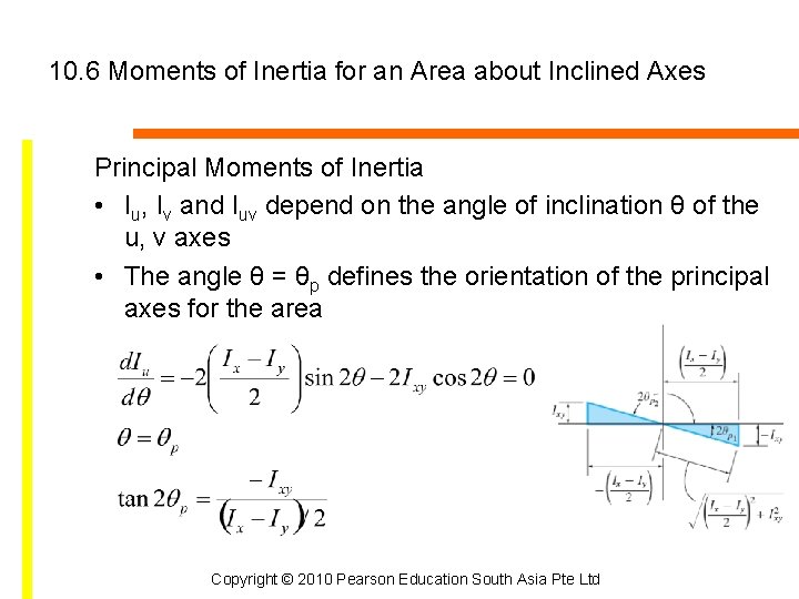 10. 6 Moments of Inertia for an Area about Inclined Axes Principal Moments of