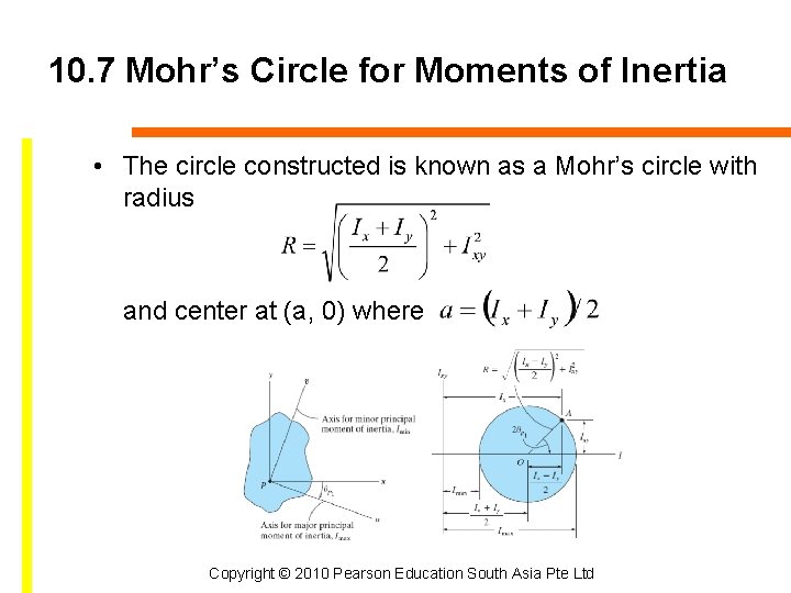 10. 7 Mohr’s Circle for Moments of Inertia • The circle constructed is known