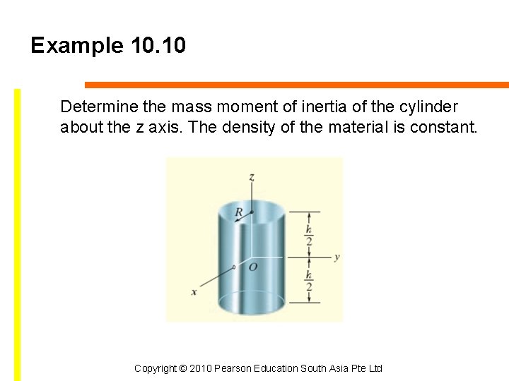 Example 10. 10 Determine the mass moment of inertia of the cylinder about the