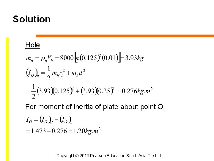 Solution Hole For moment of inertia of plate about point O, Copyright © 2010