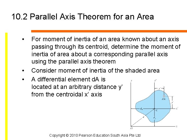 10. 2 Parallel Axis Theorem for an Area • • • For moment of