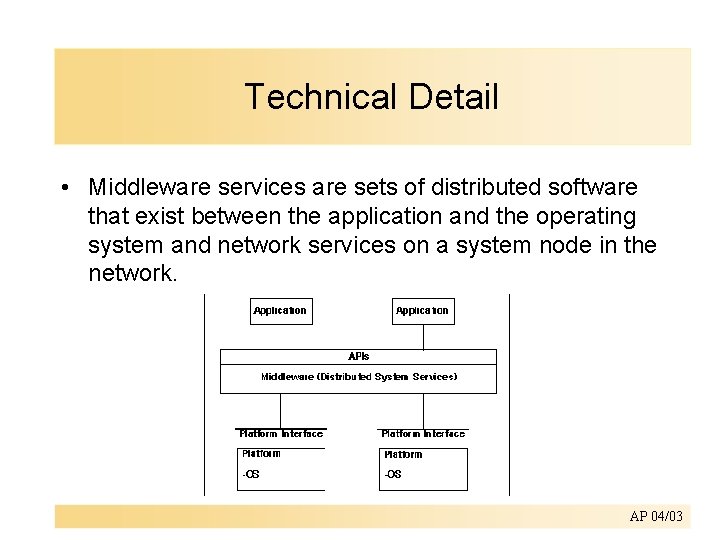 Technical Detail • Middleware services are sets of distributed software that exist between the