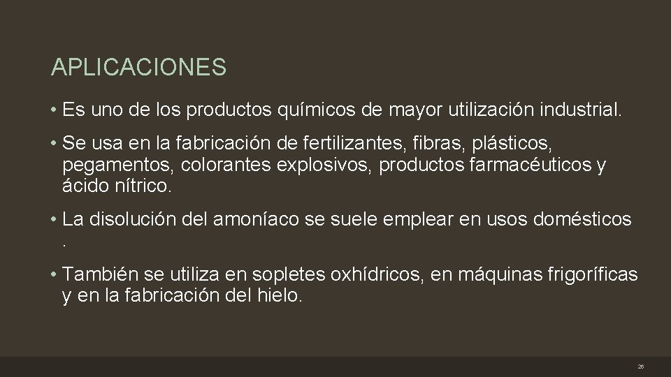 APLICACIONES • Es uno de los productos químicos de mayor utilización industrial. • Se