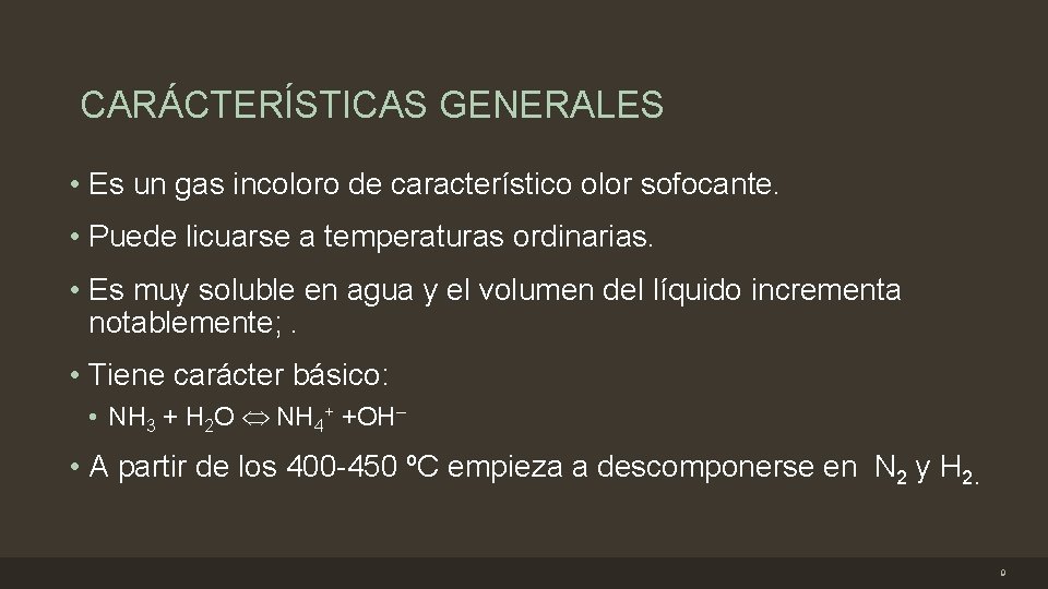 CARÁCTERÍSTICAS GENERALES • Es un gas incoloro de característico olor sofocante. • Puede licuarse