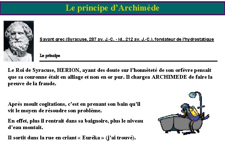 Le principe d’Archimède Savant grec (Syracuse, 287 av. J. -C. - id. , 212 Le principe d’Archimède Savant grec (Syracuse, 287 av. J. -C. - id. , 212