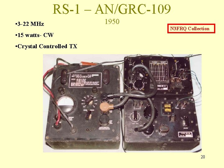 RS-1 – AN/GRC-109 • 3 -22 MHz 1950 N 3 FRQ Collection • 15 RS-1 – AN/GRC-109 • 3 -22 MHz 1950 N 3 FRQ Collection • 15
