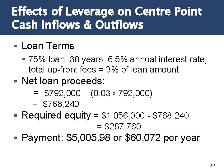 Effects of Leverage on Centre Point Cash Inflows & Outflows § Loan Terms §