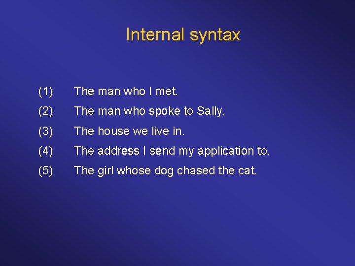 Internal syntax (1) The man who I met. (2) The man who spoke to