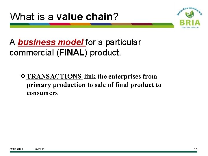 Modul Value Chain MODULE 13 Rice Value Chains 02 03 2021