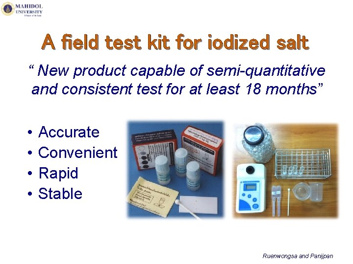 A field test kit for iodized salt “ New product capable of semi-quantitative and