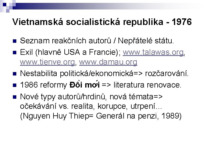 Vietnamská socialistická republika - 1976 n n n Seznam reakčních autorů / Nepřátelé státu.