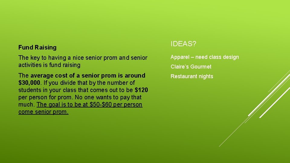 Fund Raising IDEAS? The key to having a nice senior prom and senior activities